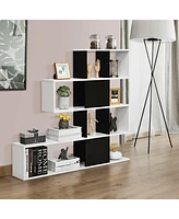 Gymax 5-Tier Bookshelf Corner Ladder Bookcase Display Storage Rack Black White