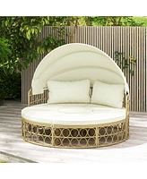 Costway Outdoor Patio Round Daybed with Retractable Canopy Soft Cushions for Garden