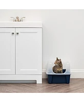 Iris Open-Top Cat Litter Box with Shield, without Scoop, Navy