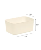 Iris Usa Plastic Modular Basket Bin & Lid, Small, 4-Pack, Stackable Lidded Storage Organizer Bins for-Kitchen-Bathroom and Bedroom, Off White