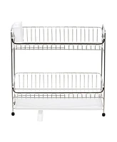 Iris Usa 2-tier Slim-sized Dish Rack with Drain Spout, Dish drying rack, dish drainer, White
