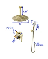 Boyel Living 5-Spray Patterns with 2.35 Gpm 12 in. H Ceiling Mount Dual Shower Heads with Valve Included