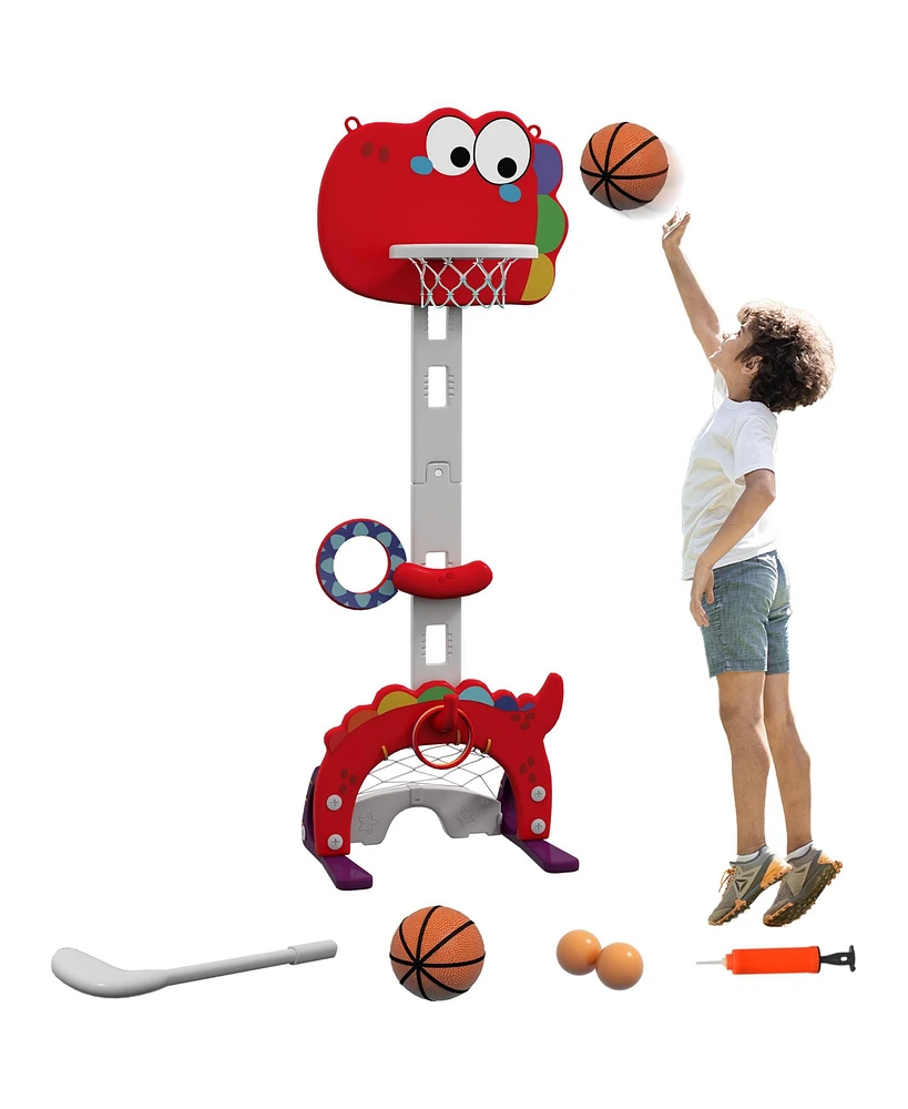 Qaba Kids Basketball Hoop, Adjustable Height 4.4-5 ft, 5 in 1 Design, Red