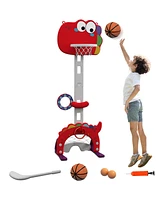 Qaba Kids Basketball Hoop, Adjustable Height 4.4-5 ft, 5 in 1 Design, Red