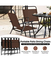 Costway Patiojoy 6 Pcs Patio Dining Set Folding Chairs Glass Table Tilt Umbrella Garden