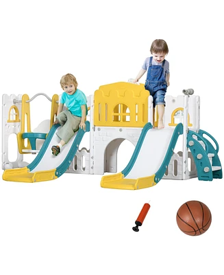 Qaba 8 in 1 Toddler Slide and Swing Set with 2 Slides for Ages 1-3, Yellow