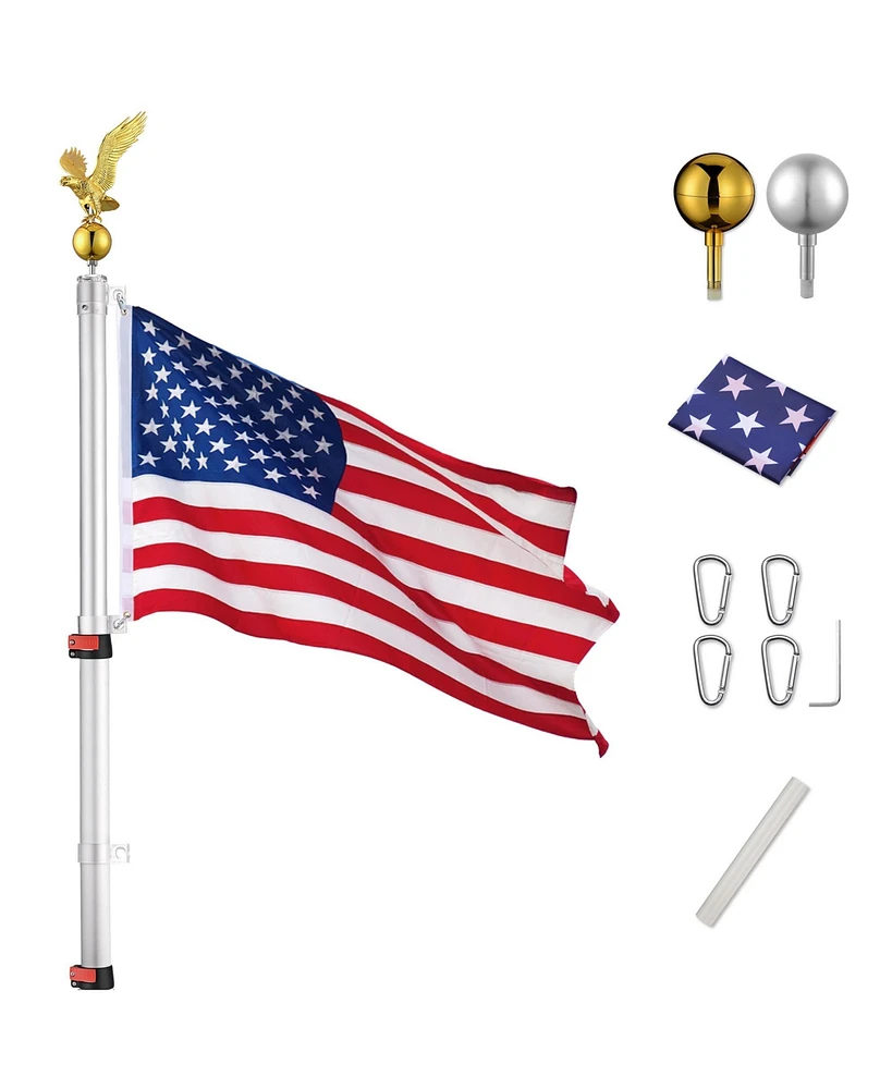 Yescom 25 Ft Telescopic Aluminum Flag Pole Kit w/ 2 Balls & Eagle Topper 3x5 Ft Us Flag