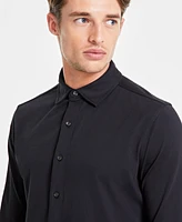 Alfani Men's Classic-Fit Heathered Jersey-Knit Button-Down Shirt, Created for Macy's