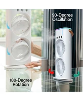 Bell + Howell 3 Fan Speeds Rechargeable Led Cooling Oscillation Personal Dual Misting Fan in White with Remote