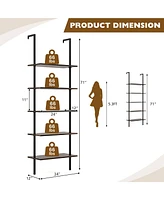 Gymax 5 Tier Ladder Shelf 71'' Height Wall-Mounted Bookshelf Display Storage Organizer