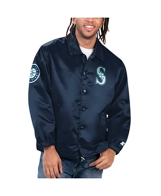 Starter Men's Navy Seattle Mariners Option Route Satin Full-Snap Jacket