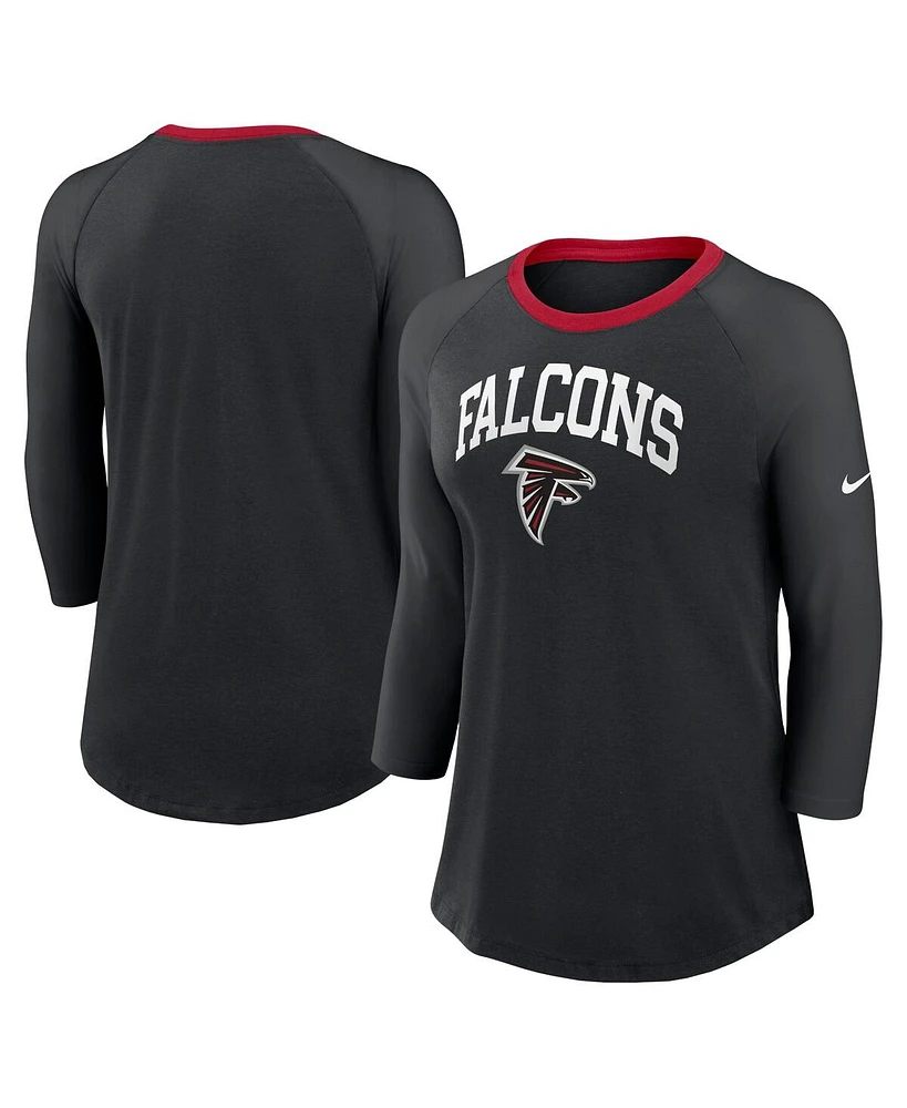 Nike Women's Black Atlanta Falcons Raglan 3/4 Sleeve T-Shirt