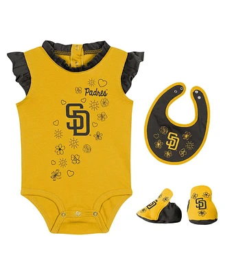 Outerstuff Baby Boys and Girls Fanatics Gold San Diego Padres Happy Baseball Bodysuit, Bib Bootie Set