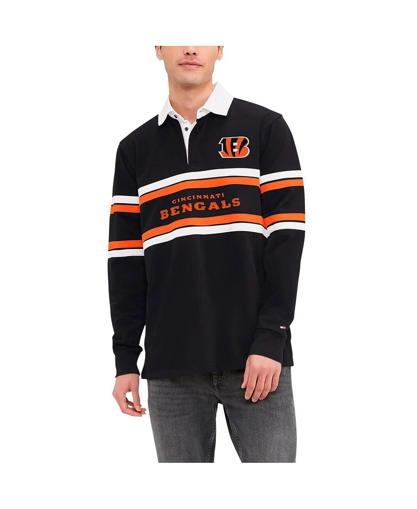 Tommy Hilfiger Men's Black Cincinnati Bengals Cory Varsity Rugby Long Sleeve T-Shirt