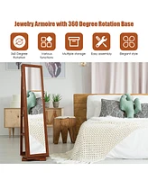 Costway 360degree Rotatable Jewelry Cabinet 2-in-1 Lockable Mirrored Organizer