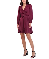 Vince Camuto Women's Satin Shawl-Collar Fit & Flare Dress