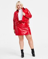 Bar Iii Trendy Plus Size Faux Leather Jacket Short Sleeve Blouson T Shirt Faux Leather Mini Skirt Created For Macys