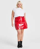 Bar Iii Trendy Plus Faux-Leather Belted Mini Skirt, Created for Macy's