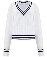 French Connection Women's Babysoft V-Neck Varsity Sweater