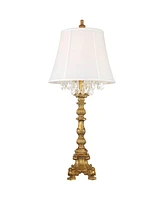 Duval Traditional French Style Table Lamp 34" Tall Bright Gold Candlestick Crystal White Fabric Bell Shade for Living Room Bedroom House Bedside Night
