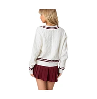 Edikted Women's Dean V Neck Cable Knit Sweater