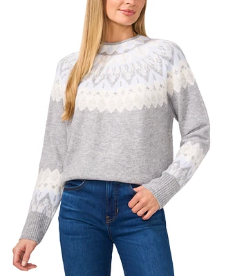 CeCe Women's Fair Isle Long Sleeve Mock Neck Sweater