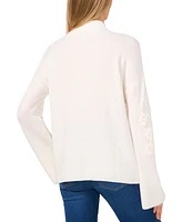 CeCe Women's Embroidered Mock Neck Bell-Sleeve Sweater