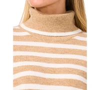 CeCe Women's Striped Long Sleeve Turtleneck Sweater