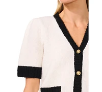 CeCe Women's Tipped Short-Sleeve Cardigan