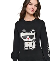 Karl Lagerfeld Paris Women's Choupette Crewneck Sweater, Regular & Petites