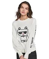 Karl Lagerfeld Paris Women's Choupette Crewneck Sweater, Regular & Petites