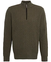 Barbour Men's Ramsden Cable-Knit Quarter-Zip Wool Sweater with Faux-Suede Trim