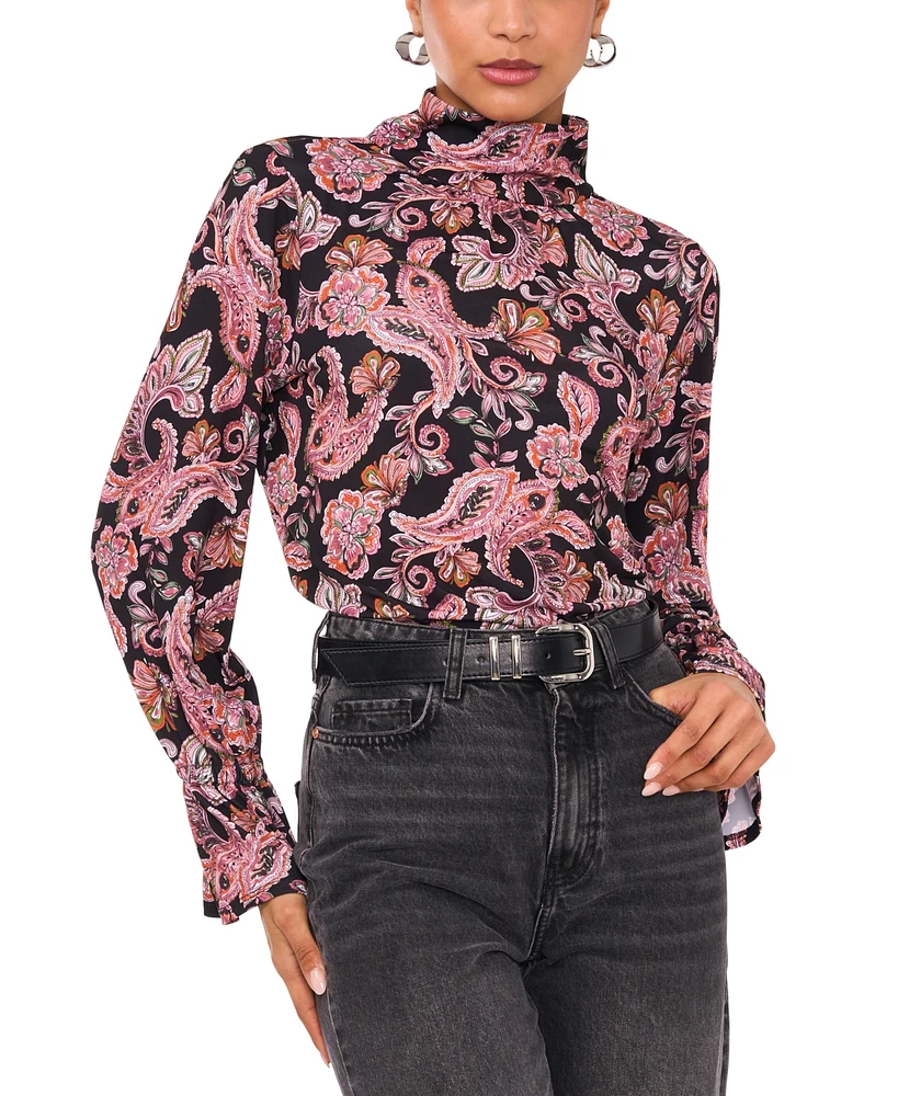 1.state Women's Printed Long-Sleeve Open-Back Blouse