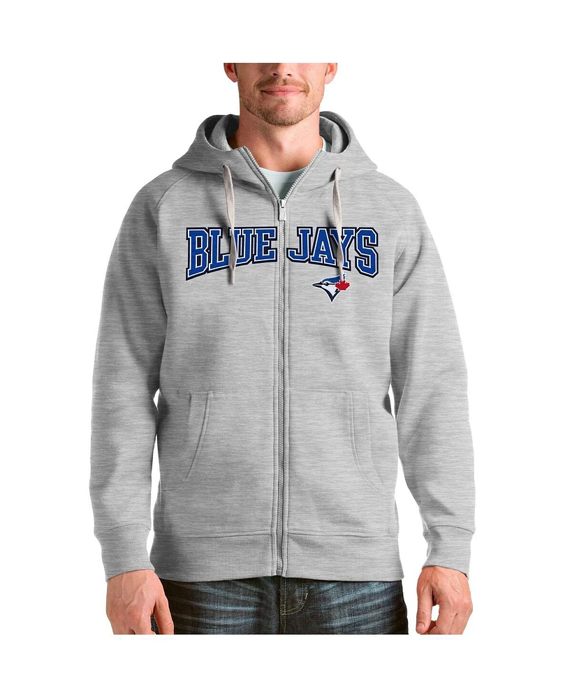 Antigua Men's Heather Gray Toronto Blue Jays Team Logo Victory Full-Zip Hoodie