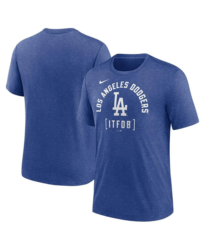 Nike Men's Heather Royal Los Angeles Dodgers Swing Big Tri-Blend T-Shirt