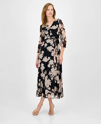 Jamie & Layla Petite 3/4-Sleeve Printed Midi Dress