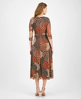 Jamie & Layla Petite 3/4-Sleeve Printed Faux-Wrap Midi Dress