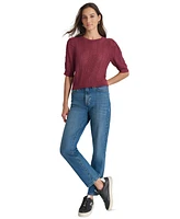 Dkny Jeans Women's Mixed Stitch Puff-Sleeve Sweater