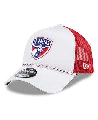 New Era Men's White/Red Fc Dallas Court Sport Foam A-Frame 9FORTY Adjustable Trucker Hat