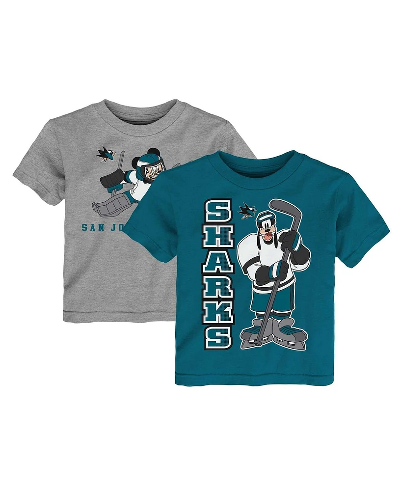 Outerstuff Toddler Teal/Heather Gray San Jose Sharks Two-Pack Disney Offense Only T-Shirt Set