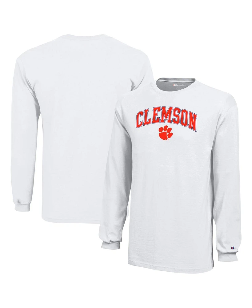 Champion Big Boys and Girls White Clemson Tigers Arch Over Logo Long Sleeve T-Shirt