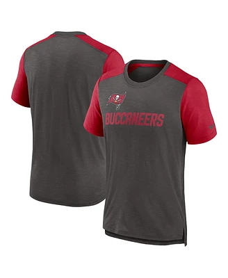 Nike Men's Heathered Pewter/Heathered Red Tampa Bay Buccaneers Color Block Team Name T-Shirt