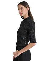 Dkny Jeans Women's Sequin Smocked Elbow-Sleeve Top