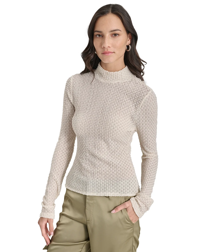 Dkny Jeans Women's Pebble Texture Long-Sleeve Mock Neck Top