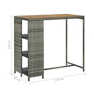 vidaXL Bar Table with Storage Rack Gray 47.2"x23.6"x43.3" Poly Rattan