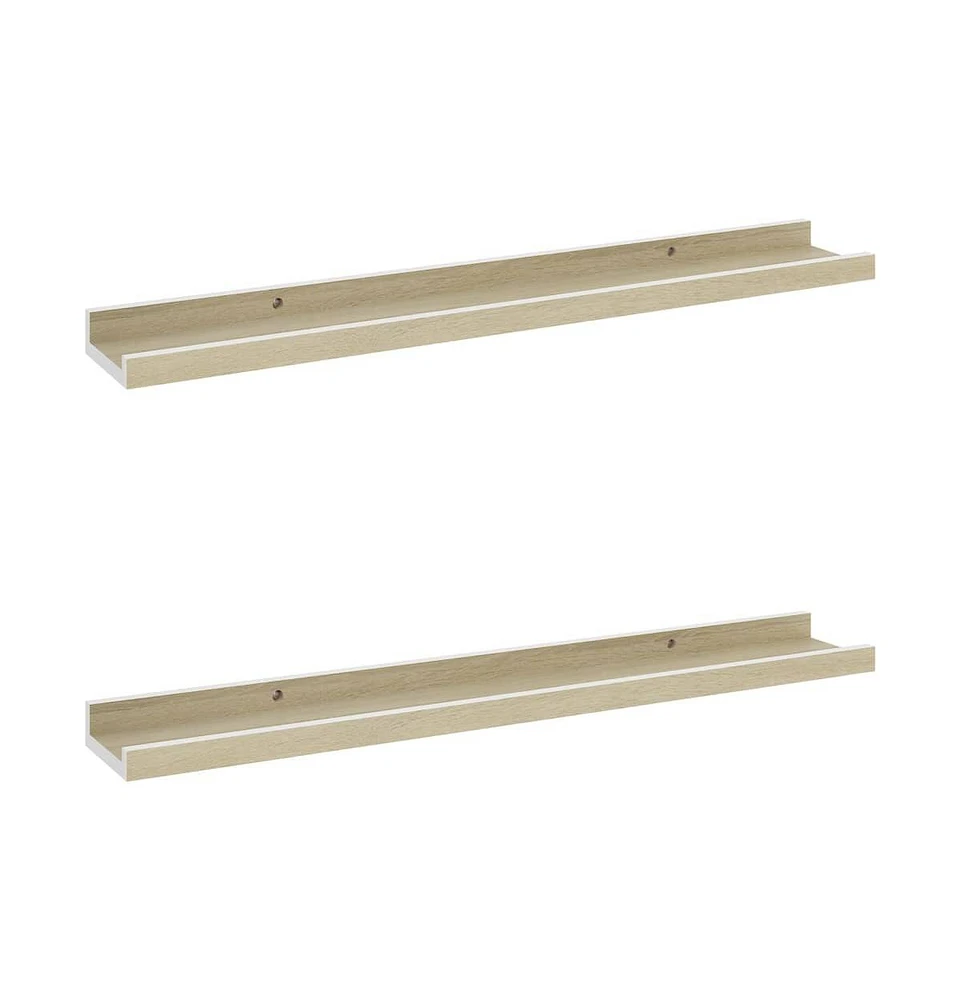 vidaXL Wall Shelves 2 pcs White and Sonoma Oak 23.6"x3.5"x1.2"