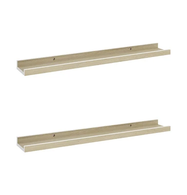 vidaXL Wall Shelves 2 pcs White and Sonoma Oak 23.6"x3.5"x1.2"