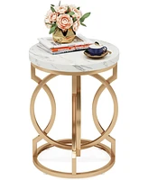 Tribesigns Round End Table, Multifunctional Accent Table Small Side Table for Living Room, Modern White Gold Nightstand with Faux Marble Tabletop, Bed