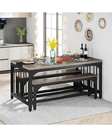 Tribesigns 55 Inch Dining Table Set for 4-6, 3-Piece Kitchen Table with 2 Benches, Space-Saving Dining Room Table Set for Home Kitchen, Restaurant