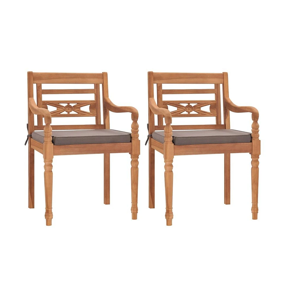 vidaXL Batavia Chairs 2 pcs with Dark Gray Cushions Solid Teak Wood
